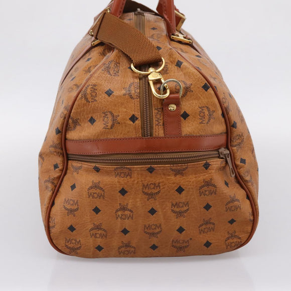 MCM Vicetos Boston Bag PVC Leather 2way Brown Gold Tone Auth 200204