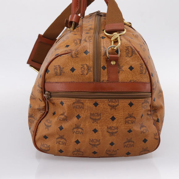 MCM Vicetos Boston Bag PVC Leather 2way Brown Gold Tone Auth 200204