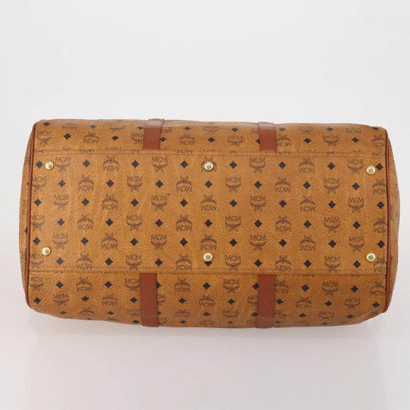 MCM Vicetos Boston Bag PVC Leather 2way Brown Gold Tone Auth 200204