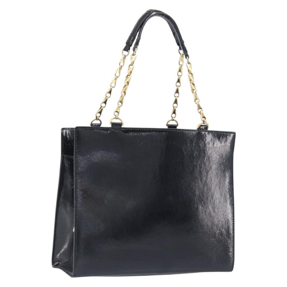 CELINE Hand Bag Leather Black Gold Tone Auth 200206