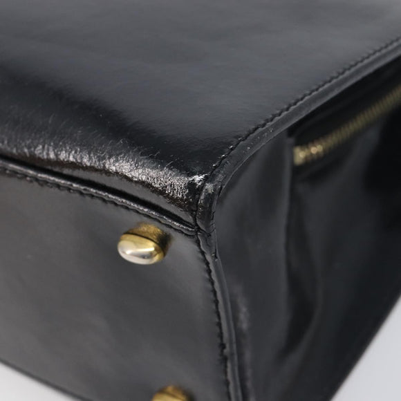 CELINE Hand Bag Leather Black Gold Tone Auth 200206