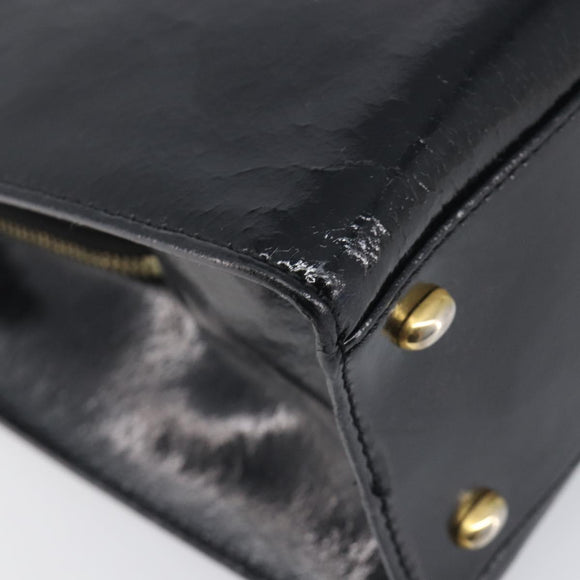 CELINE Hand Bag Leather Black Gold Tone Auth 200206