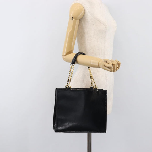 CELINE Hand Bag Leather Black Gold Tone Auth 200206