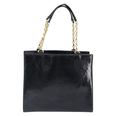 CELINE Hand Bag Leather Black Gold Tone Auth 200206 - 0