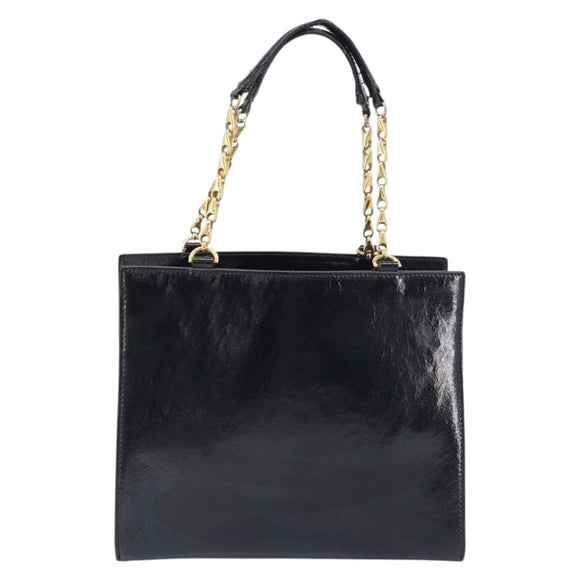 CELINE Hand Bag Leather Black Gold Tone Auth 200206