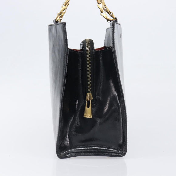 CELINE Hand Bag Leather Black Gold Tone Auth 200206