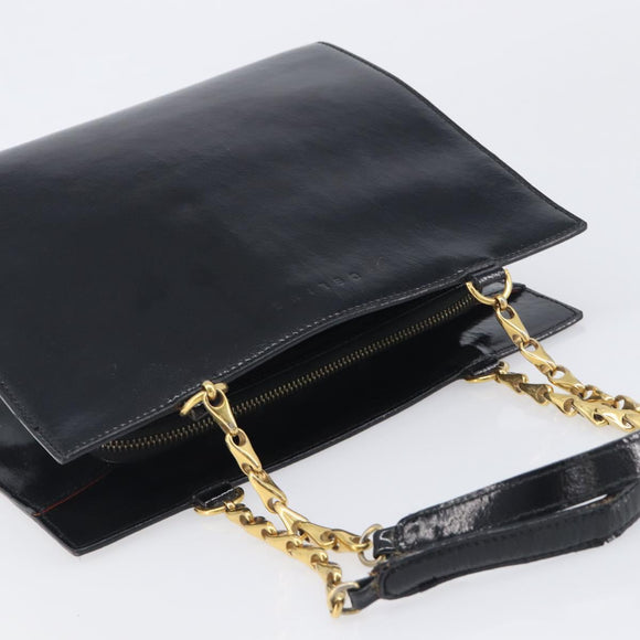 CELINE Hand Bag Leather Black Gold Tone Auth 200206