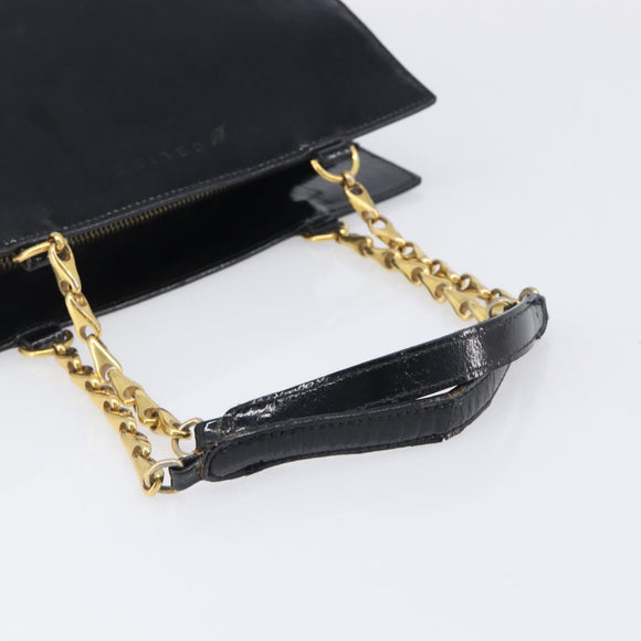 CELINE Hand Bag Leather Black Gold Tone Auth 200206