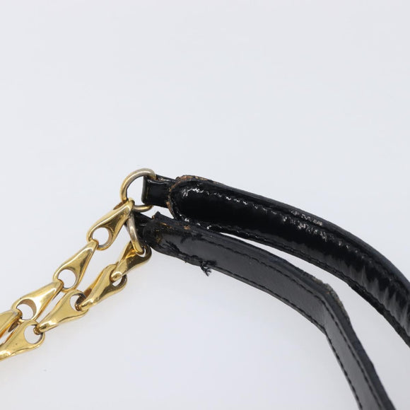 CELINE Hand Bag Leather Black Gold Tone Auth 200206