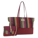 FENDI Stripe Tote Bag Nylon Red Gold Tone 8BH185 Auth 200207V-1