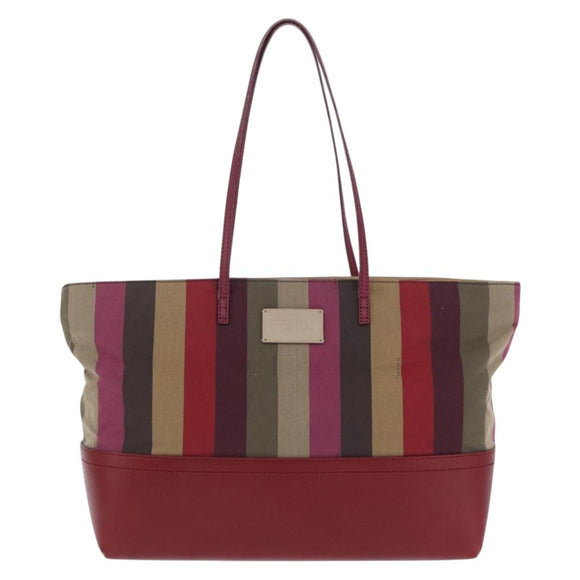 FENDI Stripe Tote Bag Nylon Red Gold Tone 8BH185 Auth 200207V