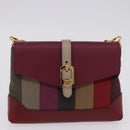 FENDI Stripe Tote Bag Nylon Red Gold Tone 8BH185 Auth 200207V-23