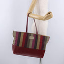 FENDI Stripe Tote Bag Nylon Red Gold Tone 8BH185 Auth 200207V-28