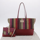 FENDI Stripe Tote Bag Nylon Red Gold Tone 8BH185 Auth 200207V-12