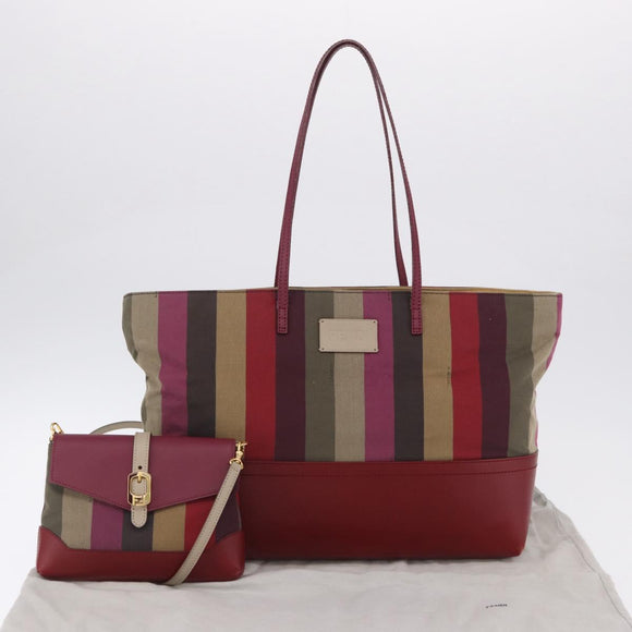 FENDI Stripe Tote Bag Nylon Red Gold Tone 8BH185 Auth 200207V