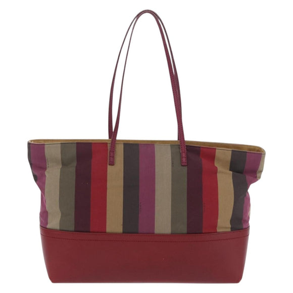 FENDI Stripe Tote Bag Nylon Red Gold Tone 8BH185 Auth 200207V