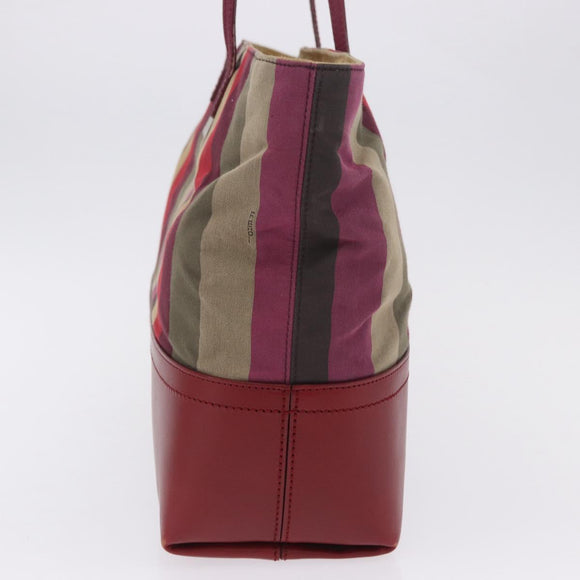 FENDI Stripe Tote Bag Nylon Red Gold Tone 8BH185 Auth 200207V