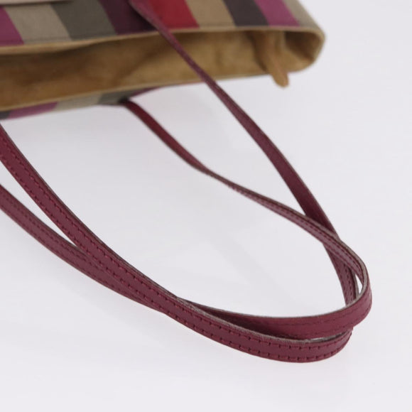 FENDI Stripe Tote Bag Nylon Red Gold Tone 8BH185 Auth 200207V