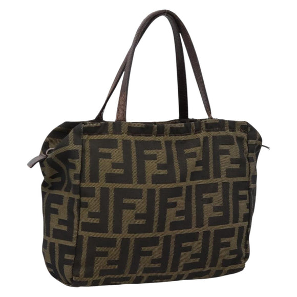 FENDI Zucca Canvas Hand Bag Black Brown Auth 200235