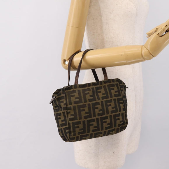 FENDI Zucca Canvas Hand Bag Black Brown Auth 200235