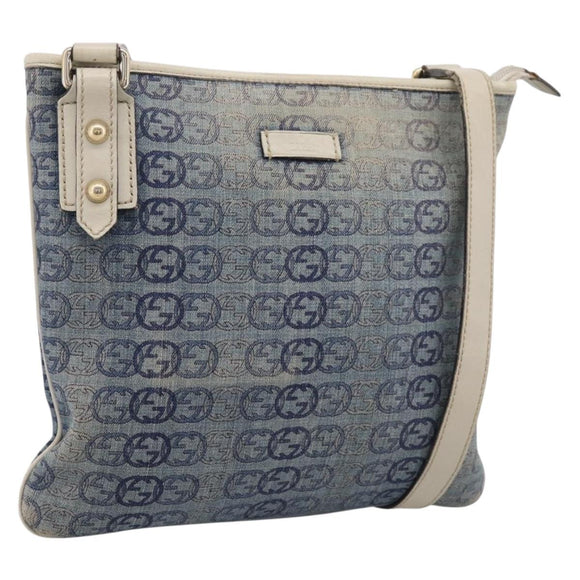 GUCCI Interlocking G Shoulder Bag Denim Outlet Blue Gold 257246 Auth 200236