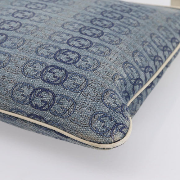 GUCCI Interlocking G Shoulder Bag Denim Outlet Blue Gold 257246 Auth 200236