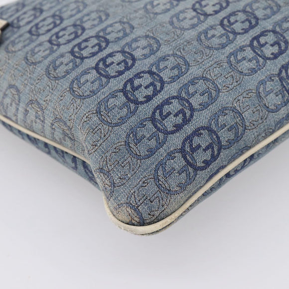 GUCCI Interlocking G Shoulder Bag Denim Outlet Blue Gold 257246 Auth 200236