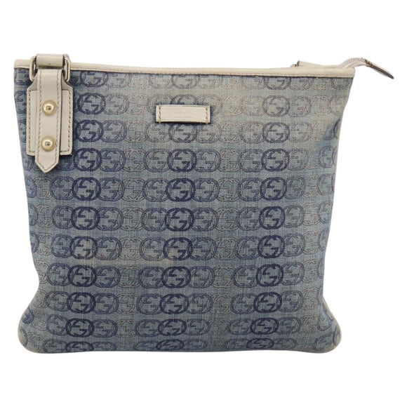 GUCCI Interlocking G Shoulder Bag Denim Outlet Blue Gold 257246 Auth 200236