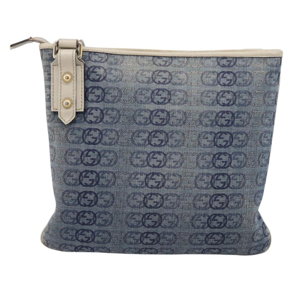 GUCCI Interlocking G Shoulder Bag Denim Outlet Blue Gold 257246 Auth 200236