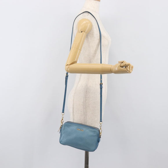 Miu Miu Shoulder Bag Leather Blue Gold Auth 200239A