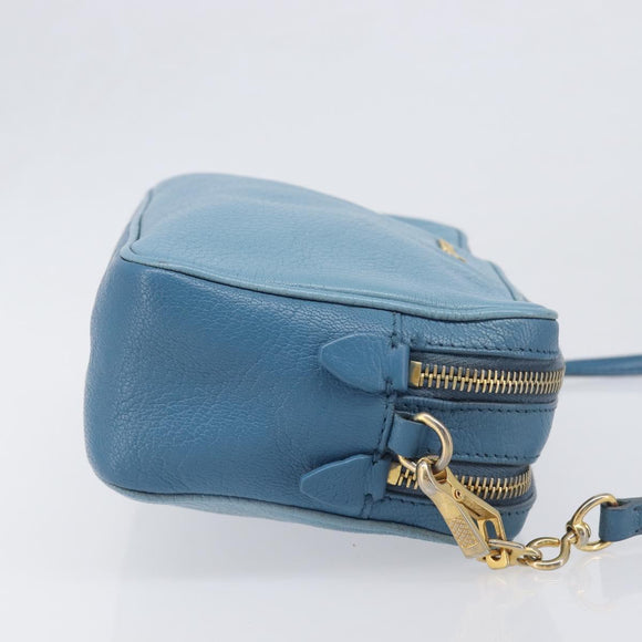 Miu Miu Shoulder Bag Leather Blue Gold Auth 200239A