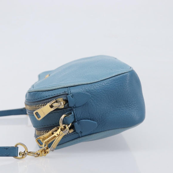 Miu Miu Shoulder Bag Leather Blue Gold Auth 200239A