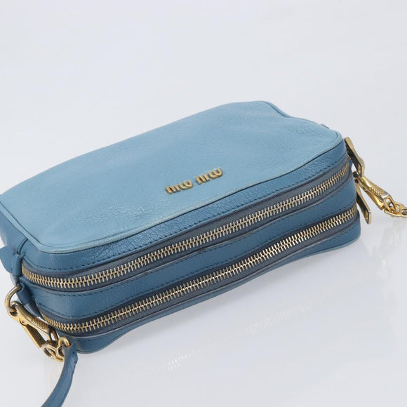 Miu Miu Shoulder Bag Leather Blue Gold Auth 200239A