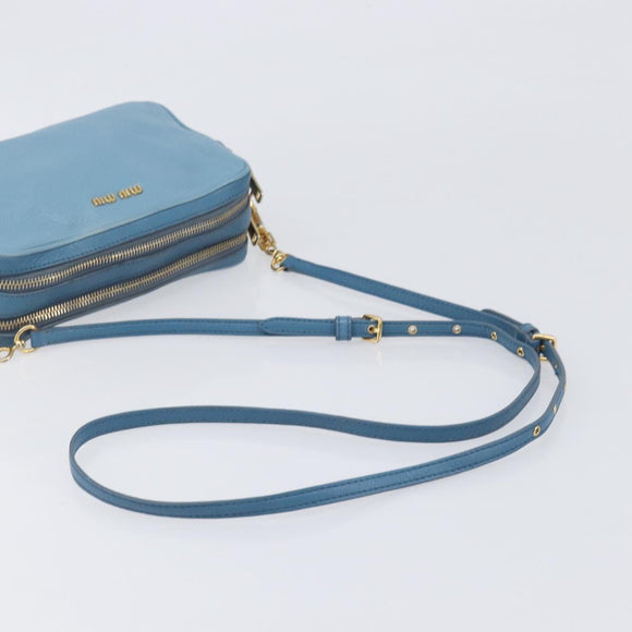 Miu Miu Shoulder Bag Leather Blue Gold Auth 200239A