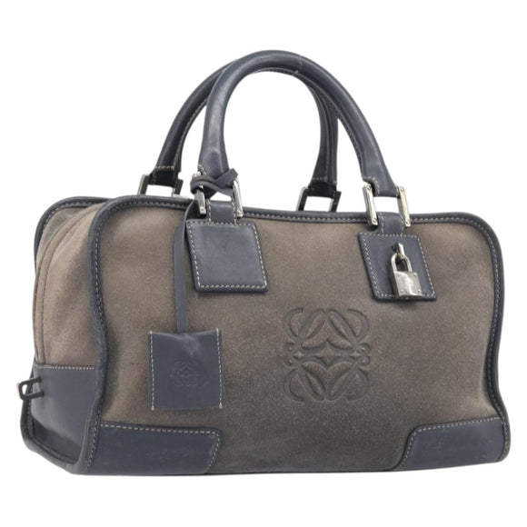 LOEWE Americana 28 Hand Bag Suede Gray Silver Auth 200243A