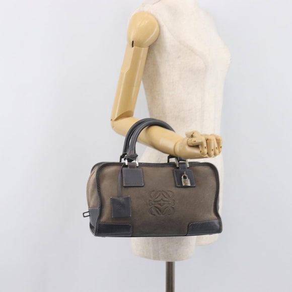LOEWE Americana 28 Hand Bag Suede Gray Silver Auth 200243A