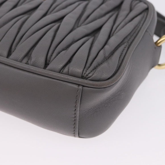 Miu Miu Matelasse Shoulder Bag Leather Gray Gold Auth 200246V