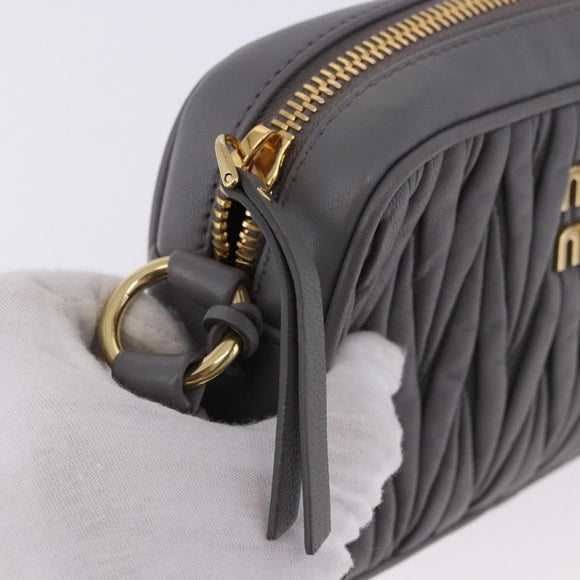 Miu Miu Matelasse Shoulder Bag Leather Gray Gold Auth 200246V