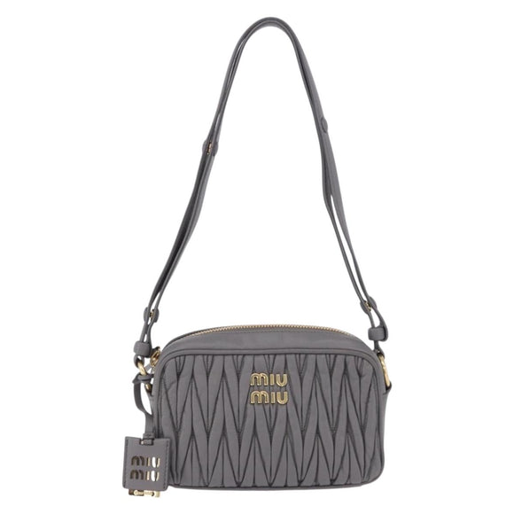 Miu Miu Matelasse Shoulder Bag Leather Gray Gold Auth 200246V