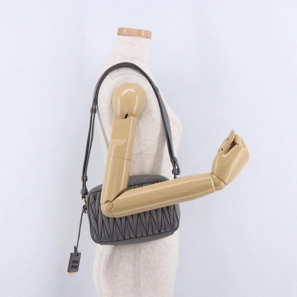 Miu Miu Matelasse Shoulder Bag Leather Gray Gold Auth 200246V