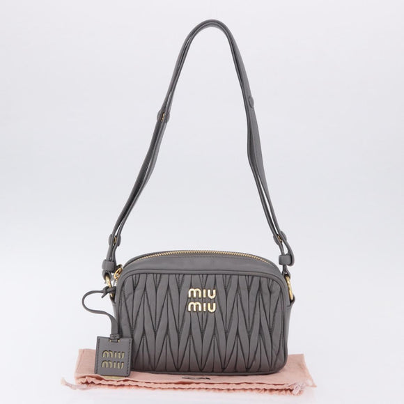 Miu Miu Matelasse Shoulder Bag Leather Gray Gold Auth 200246V
