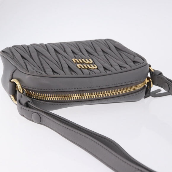 Miu Miu Matelasse Shoulder Bag Leather Gray Gold Auth 200246V
