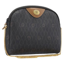 Christian Dior Honeycomb Canvas Chain Shoulder Bag PVC Black Gold Auth 200249A-1