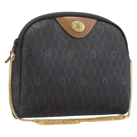 Christian Dior Honeycomb Canvas Chain Shoulder Bag PVC Black Gold Auth 200249A
