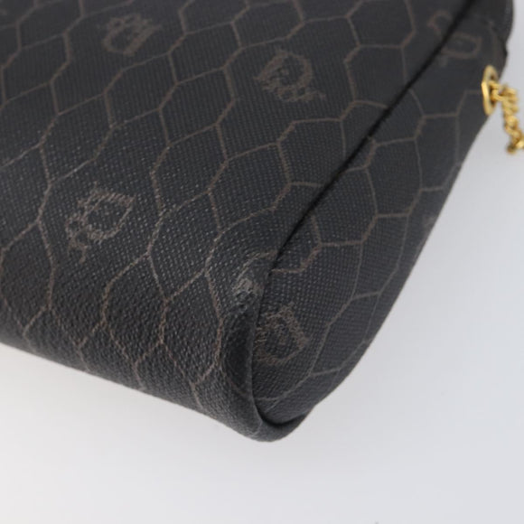 Christian Dior Honeycomb Canvas Chain Shoulder Bag PVC Black Gold Auth 200249A