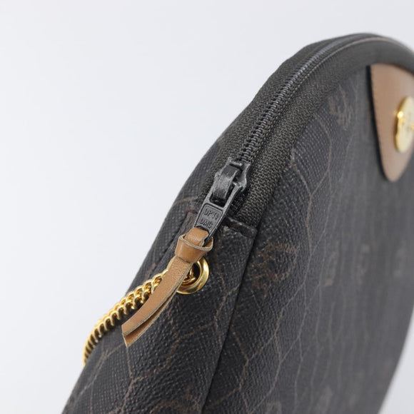 Christian Dior Honeycomb Canvas Chain Shoulder Bag PVC Black Gold Auth 200249A