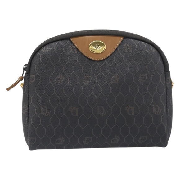 Christian Dior Honeycomb Canvas Chain Shoulder Bag PVC Black Gold Auth 200249A