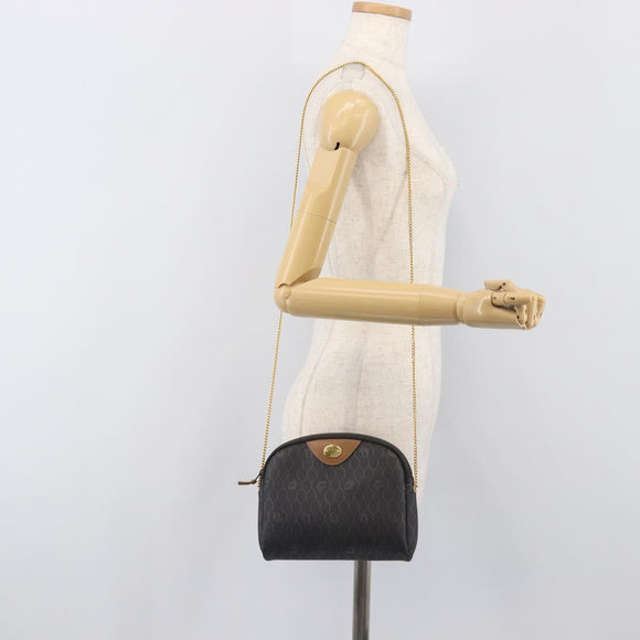 Christian Dior Honeycomb Canvas Chain Shoulder Bag PVC Black Gold Auth 200249A