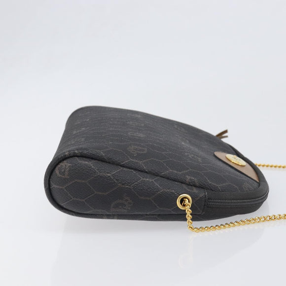 Christian Dior Honeycomb Canvas Chain Shoulder Bag PVC Black Gold Auth 200249A