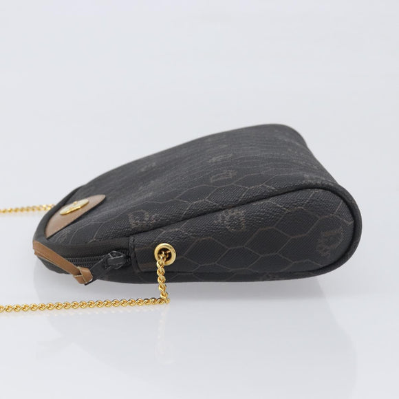 Christian Dior Honeycomb Canvas Chain Shoulder Bag PVC Black Gold Auth 200249A
